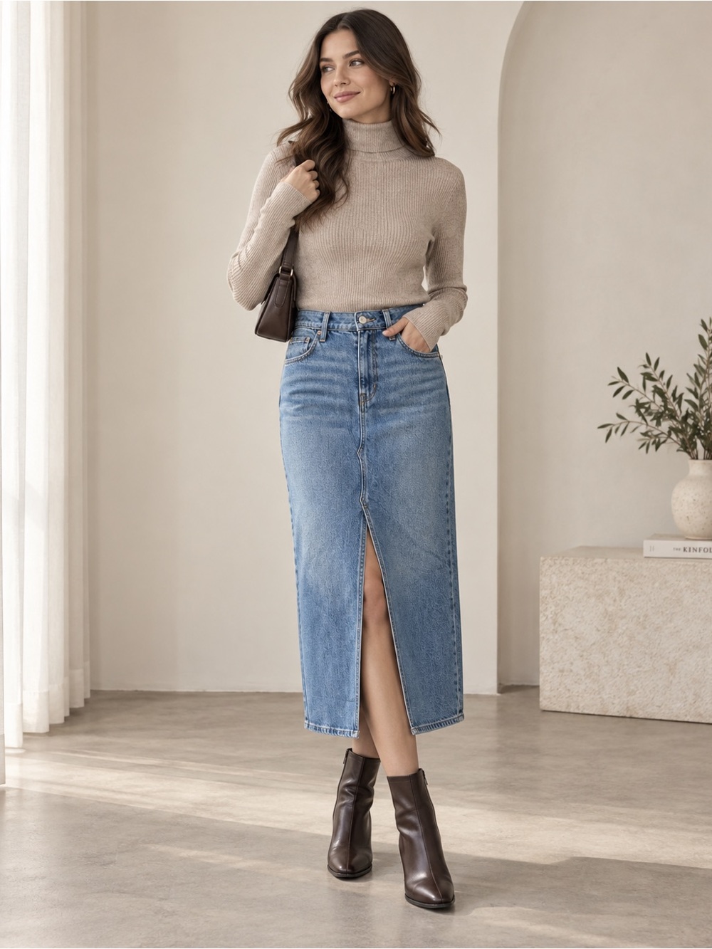 Old Navy Mid-Rise Denim Midi Skirt Size 8 Front Slit Medium Wash NWT